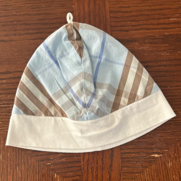 Vintage BURBERRY Baby Boy Hat- Blue/Tan Gingham Check Size 46cm/ 9 Months - Picture 1 of 5